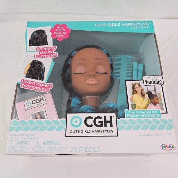 Cute Girls Hairstyles Styling Head Black with Blue Streaks 20 Piece Set NEW! - Picture 10 of 15